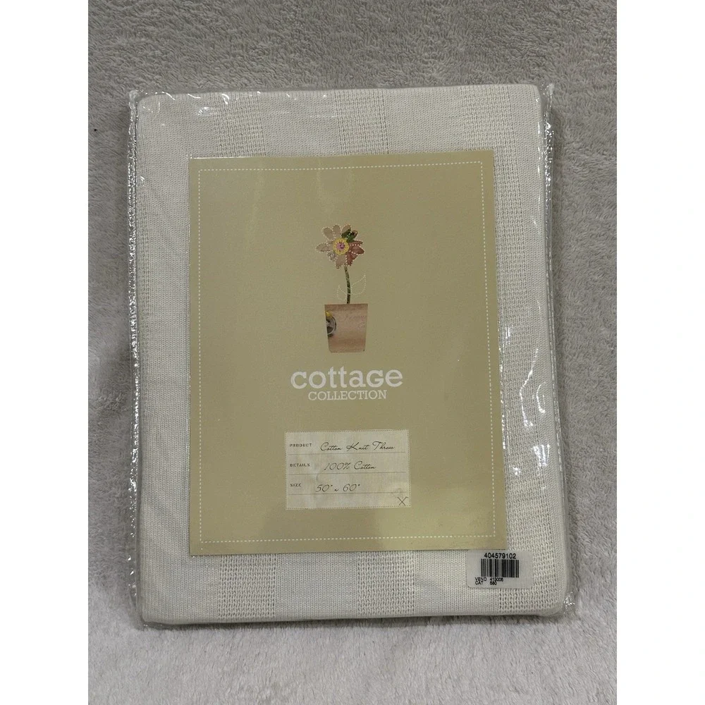 NWT Cottage Collection Knit Throw Blanket 100% Cotton Ivory 50